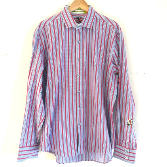 Robert Graham Other - Robert Graham Tailored Fit Striped Gingham Button Down Shirt Mens 2XL Red Blue